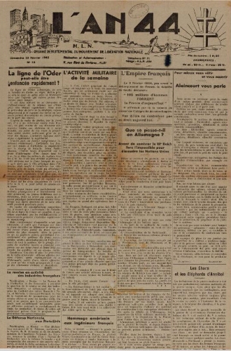 An 44 : organe départemental du mouvement de libération nationale (L'), n°16, 25 février 1945