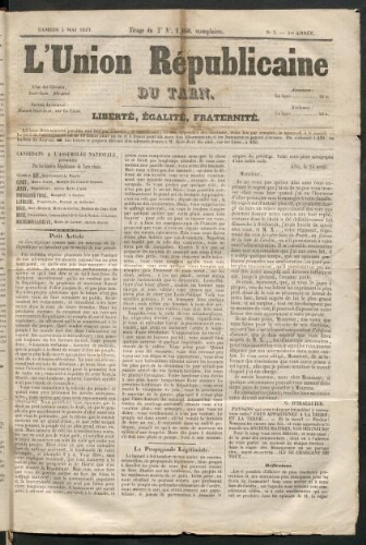 Union républicaine du Tarn (L’), 5 mai 1849