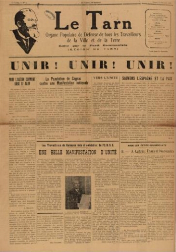 Tarn : Organe populaire de défense des ouvriers, paysans, artisans et petits commerçants (Le), n°6, 13 février 1937