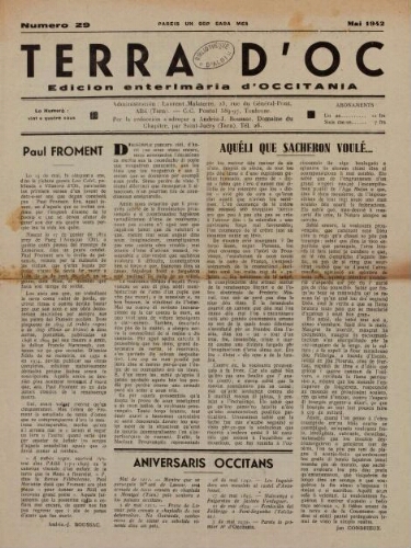 Terra d'Oc, n°29, mai 1942