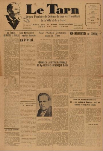 Tarn : Organe populaire de défense des ouvriers, paysans, artisans et petits commerçants (Le), n°7, 20 février 1937