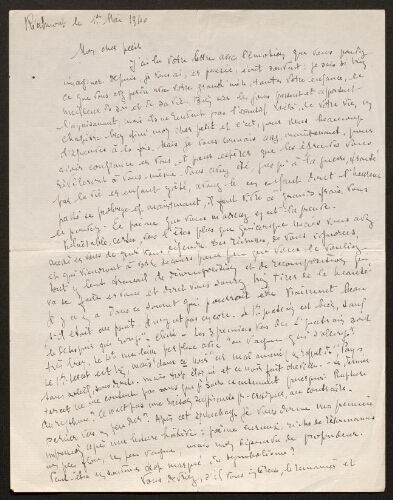 Lettre de Louisa Paulin à René Rouquier, le 1er mai 1940