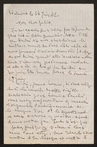 Lettre de Louisa Paulin à René Rouquier, le 24 juin 1942