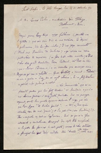 Lettre de Renat Lavaud à Louisa Paulin, le 24 septembre 1941