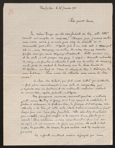 Lettre de René Rouquier à Louisa Paulin, le 26 janvier 1941