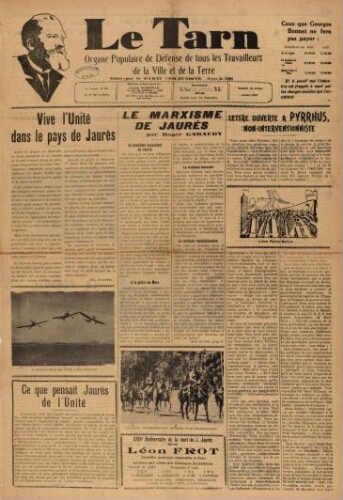 Tarn : Organe populaire de défense des ouvriers, paysans, artisans et petits commerçants (Le), n°30, 31 juillet 1937