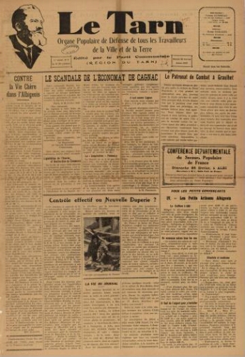 Tarn : Organe populaire de défense des ouvriers, paysans, artisans et petits commerçants (Le), n°8, 28 février 1937