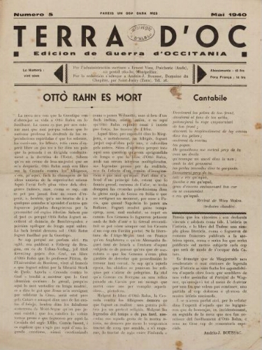 Terra d'Oc, n°5, mai 1940