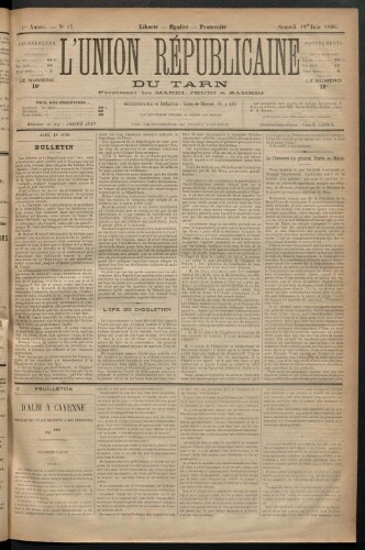 Union républicaine du Tarn (L’), 19 juin 1880