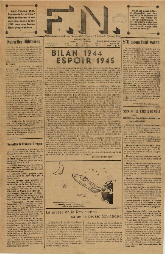 F.N. : hebdomadaire du Front national du Tarn, n°18, 35 décembre 1944