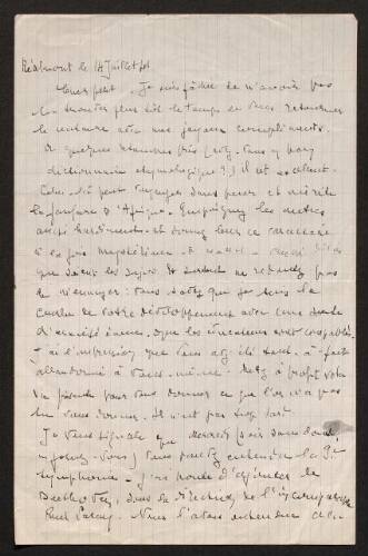 Lettre de Louisa Paulin à René Rouquier, le 14 juillet 1941