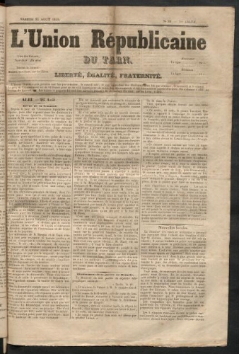 Union républicaine du Tarn (L’), 25 août 1849