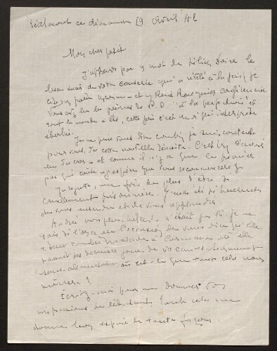 Lettre de Louisa Paulin à René Rouquier, le 19 avril 1942