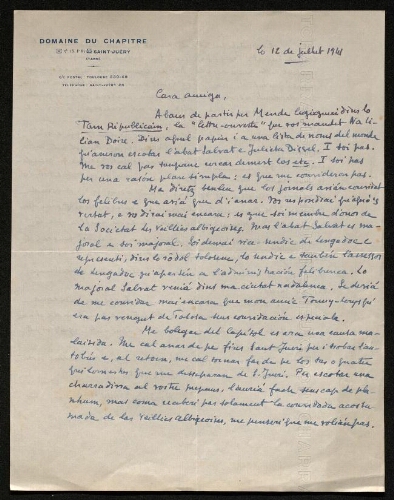 Lettre d'André Boussac à Louisa Paulin, le 12 juillet 1941