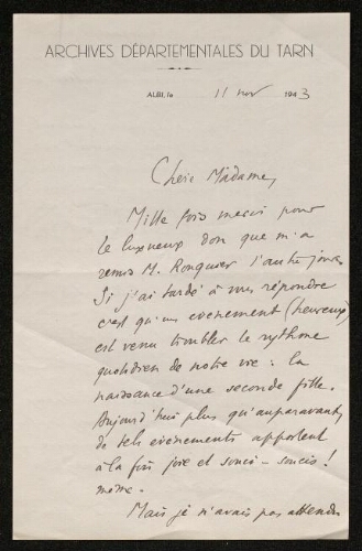 Lettre de Pierre Breillat à Louisa Paulin, le 11 novembre 1943