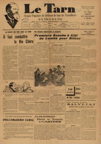 Tarn : Organe populaire de défense des ouvriers, paysans, artisans et petits commerçants (Le), n°22, 5 juin 1937