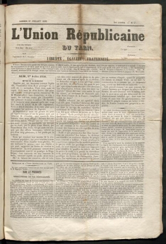Union républicaine du Tarn (L’), 27 juillet 1850