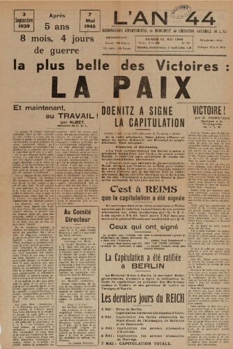 An 44 : organe départemental du mouvement de libération nationale (L'), n°25, 12 mai 1945