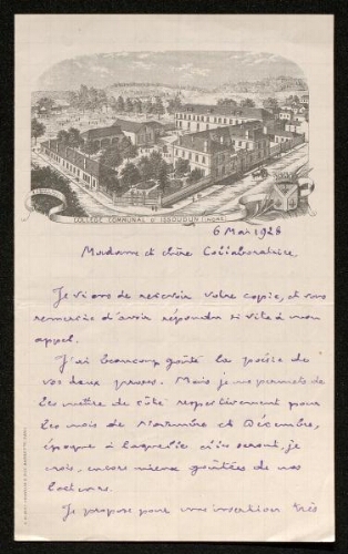 Lettre de Pierre Legrand (pour La Vie artistique et littéraire en province), le 6 mai 1928
