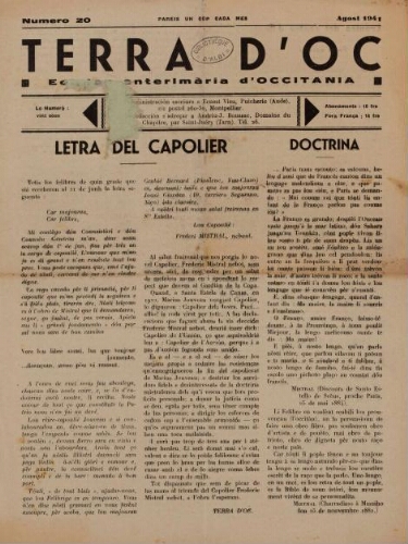 Terra d'Oc, n°20, août 1941