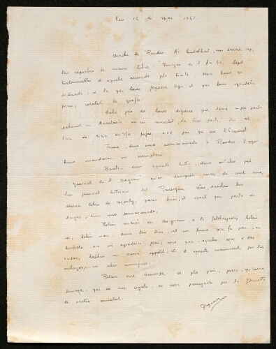 Lettre de Paul Gayraud à Louisa Paulin, le 16 mai 1941