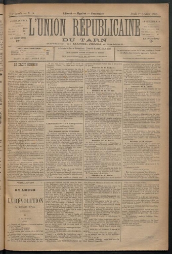 Union républicaine du Tarn (L’), 1 février 1883