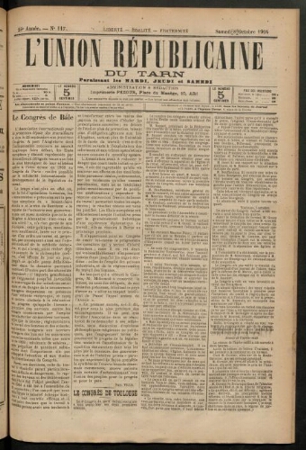 Union républicaine du Tarn (L’), 8 octobre 1904