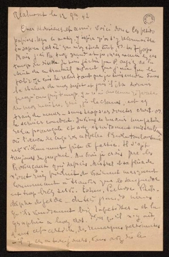 Lettre de Louisa Paulin à Charles Bellet, le 12 novembre 1942