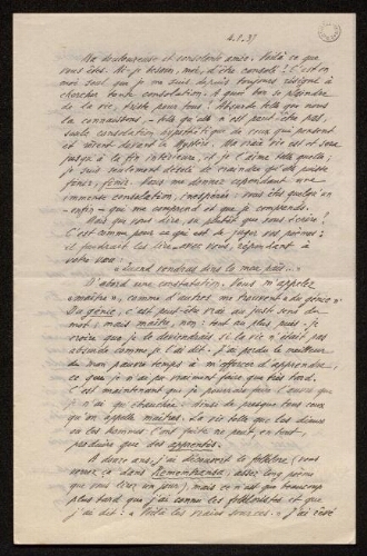 Lettre d'Antonin Perbosc à Louisa Paulin, le 4 août 1937