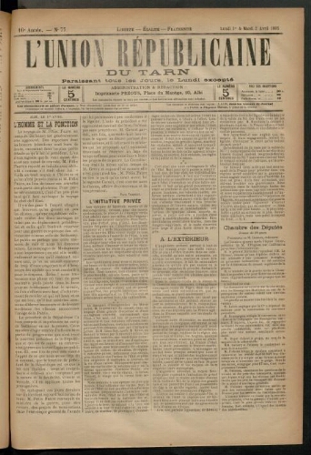 Union républicaine du Tarn (L’), 1 avril 1895