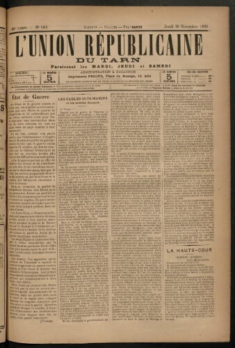 Union républicaine du Tarn (L’), 30 novembre 1899
