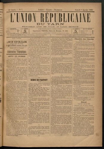 Union républicaine du Tarn (L’), 9 janvier 1892