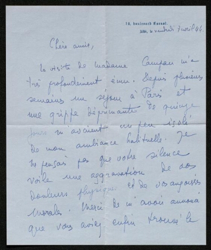 Lettre de Charles Bellet à Louisa Paulin, le 7 avril 1944