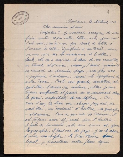 Lettres de Louisa Paulin à Lucien Naves recopiées de la main du destinataire