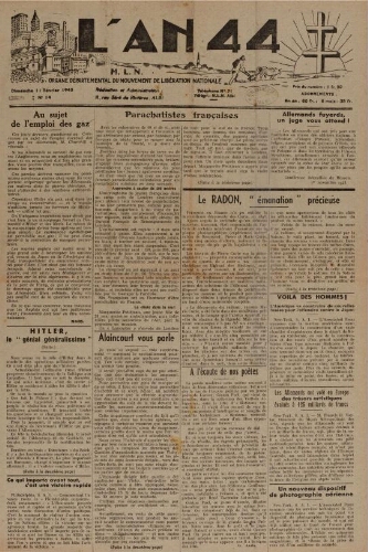 An 44 : organe départemental du mouvement de libération nationale (L'), n°14, 11 février 1945