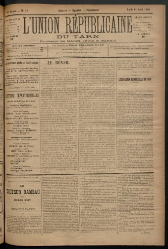 Union républicaine du Tarn (L’), 1 août 1889
