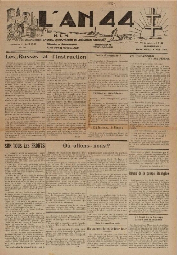 An 44 : organe départemental du mouvement de libération nationale (L'), n°20, 1er avril 1945
