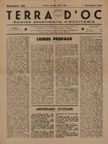 Terra d'Oc, n°36, décembre 1942