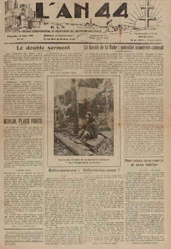 An 44 : organe départemental du mouvement de libération nationale (L'), n°18, 18 mars 1945