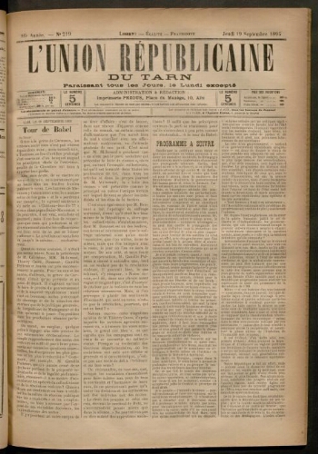 Union républicaine du Tarn (L’), 19 septembre 1895