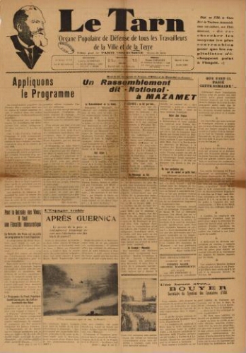 Tarn : Organe populaire de défense des ouvriers, paysans, artisans et petits commerçants (Le), n°18, 8 mai 1937