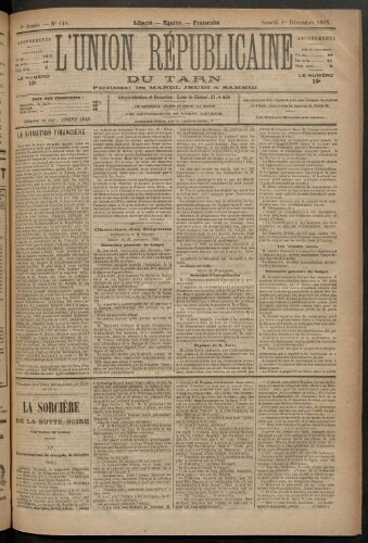 Union républicaine du Tarn (L’), 1 décembre 1883