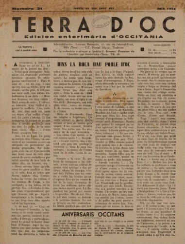 Terra d'Oc, n°31, juillet 1942