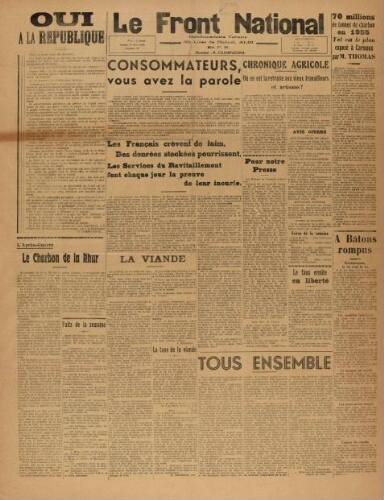 F.N. : hebdomadaire du Front national du Tarn, n°87, 27 avril 1946