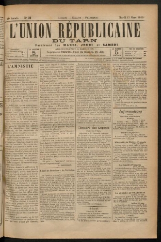 Union républicaine du Tarn (L’), 13 mars 1900