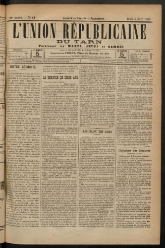 Union républicaine du Tarn (L’), 5 avril 1900