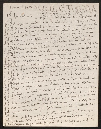 Lettre de Louisa Paulin à René Rouquier, le 14 avril 1940