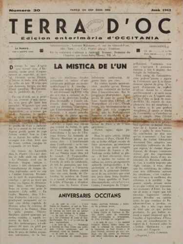 Terra d'Oc, n°30, juin 1942