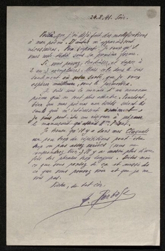 Lettre d'Antonin Perbosc à Louisa Paulin, le 24 août 1941