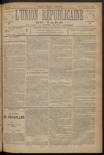 Union républicaine du Tarn (L’), 9 octobre 1883